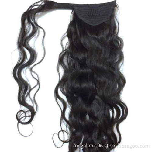 Megalook Hair Wavy Ponytail Extension for Women Wrap Around Magic Paste Yaki Ponytail Clip in Hairpieces